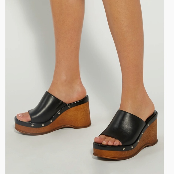 Dune London Shoes - DUNE London KULE BLACK Leather Wedge Mule Platform $140 Like New Sz 37